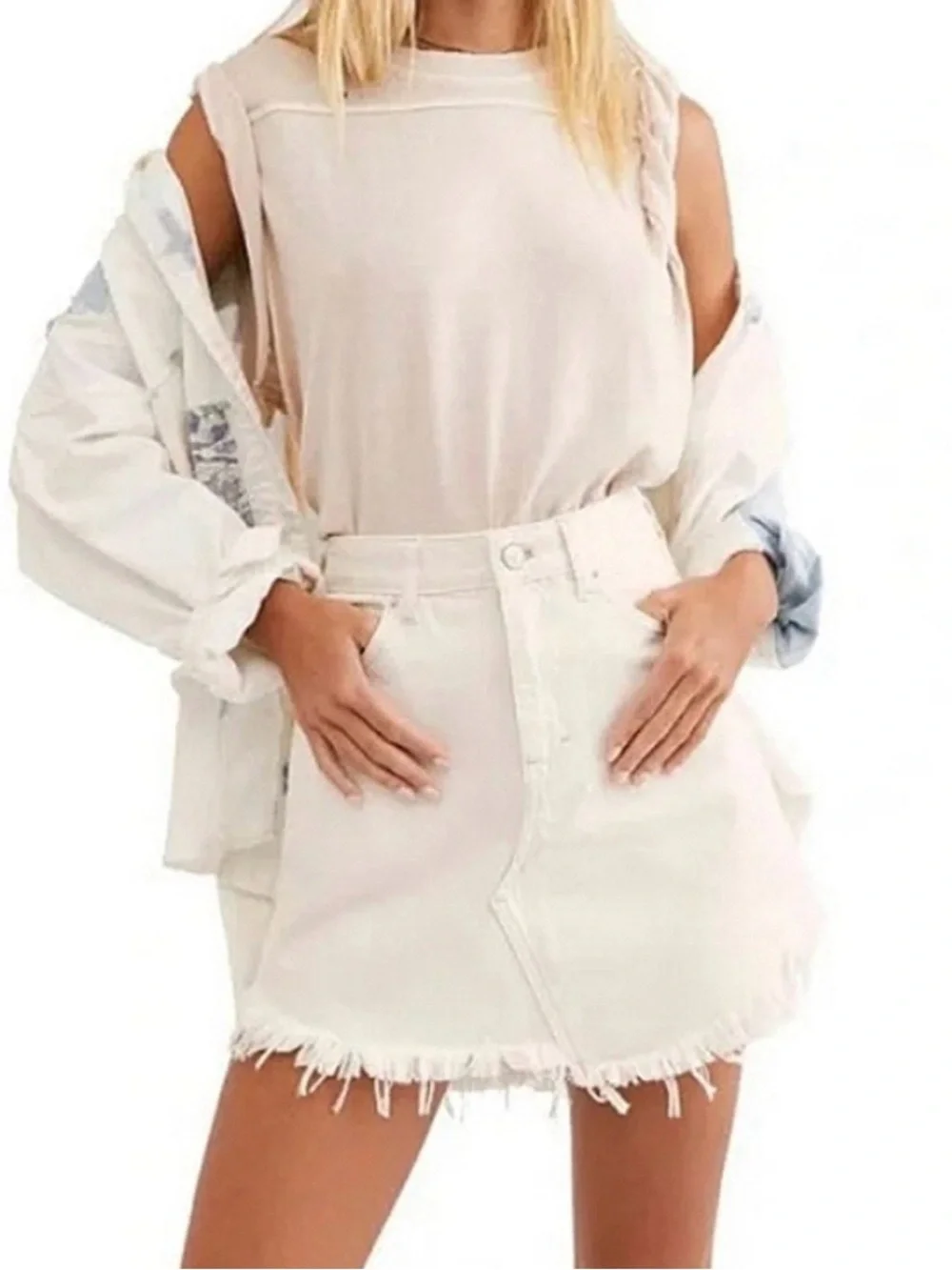 Free People Bailey Denim Mini Skirt - Coconut
